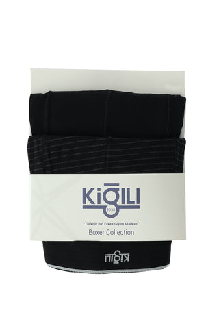  Siyah 2'li Desenli Pamuklu Boxer Seti