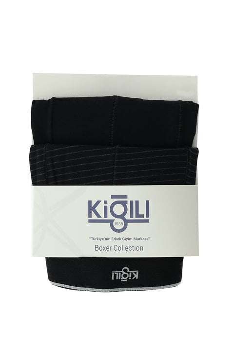 Siyah 2'li Desenli Pamuklu Boxer Seti