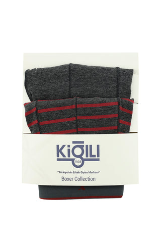  Orta Füme 2'li Desenli Pamuklu Boxer Seti