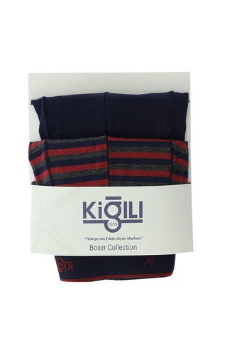  Orta Lacivert 2'li Desenli Pamuklu Boxer Seti