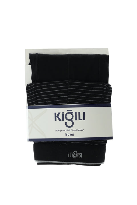 Siyah 2'li Desenli Pamuklu Boxer Seti