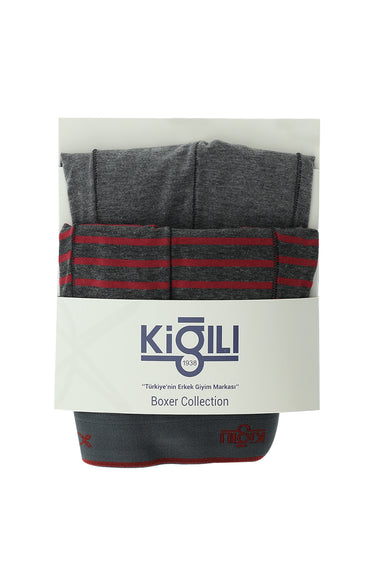  Orta Füme 2'li Desenli Pamuklu Boxer Seti