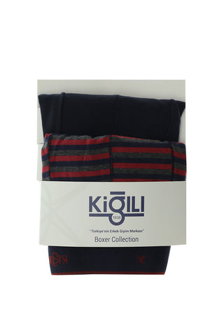  Orta Lacivert 2'li Desenli Pamuklu Boxer Seti