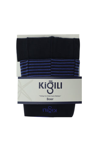  Uçuk Mavi 2'li Desenli Pamuklu Boxer Seti