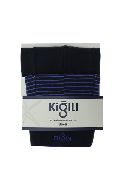 Uçuk Mavi 2'li Desenli Pamuklu Boxer Seti