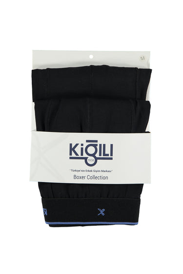  Siyah 2'li Pamuklu Likralı Rahat Esnek Boxer Seti