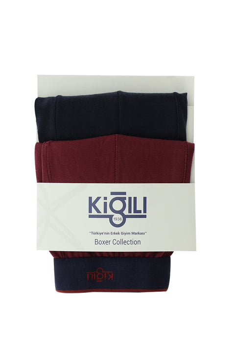 Orta Lacivert 2'li Süprem Pamuklu Boxer Seti