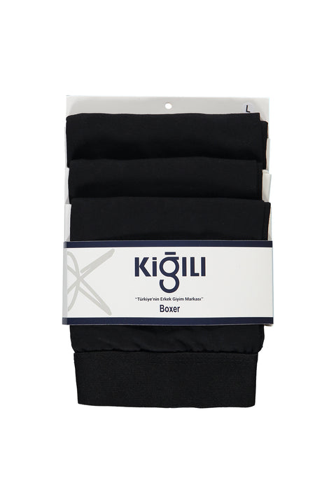 Siyah 3'lü Pamuklu Likralı Rahat Esnek Boxer Seti