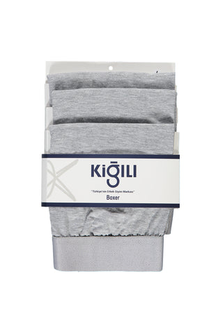  Orta Gri Melanj 3'lü Pamuklu Likral? Rahat Esnek Boxer Seti-Ki??l?