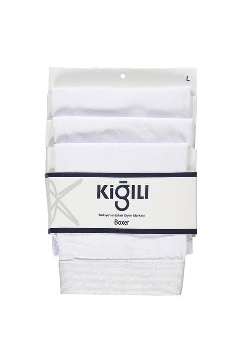 Beyaz 3'lü Pamuklu Likralı Rahat Esnek Boxer Seti