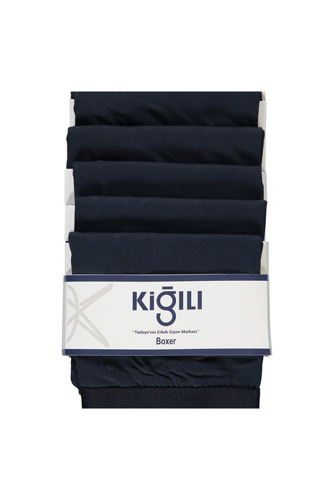 Lacivert 5'li Pamuklu Likralı Rahat Esnek Boxer Seti