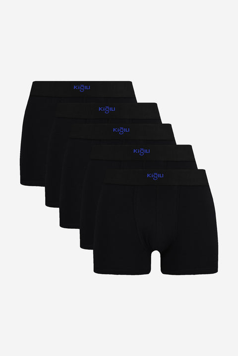 Siyah 5'li Pamuklu Likralı Rahat Esnek Boxer Seti
