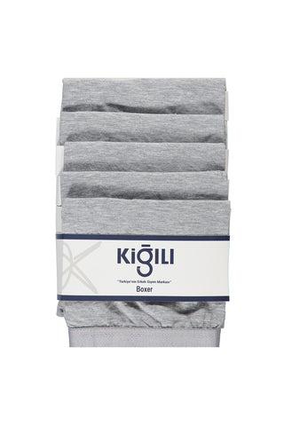  Orta Gri Melanj 5'li Pamuklu Likral? Rahat Esnek Boxer Seti-Ki??l?