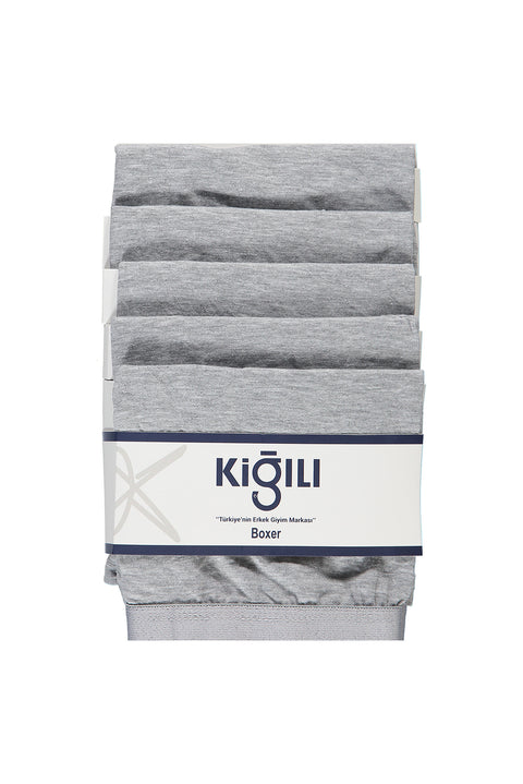 Orta Gri Melanj 5'li Pamuklu Likralı Rahat Esnek Boxer Seti