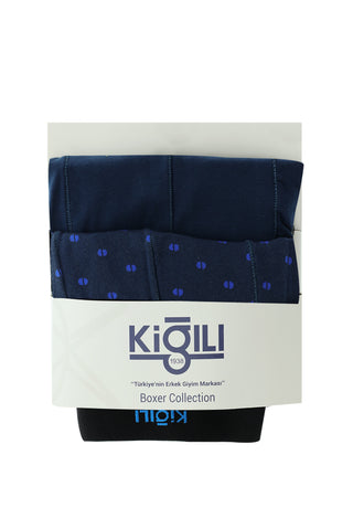  İndigo 2'li Desenli Pamuklu Boxer Seti