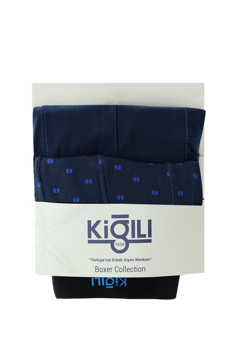 İndigo 2'li Desenli Pamuklu Boxer Seti
