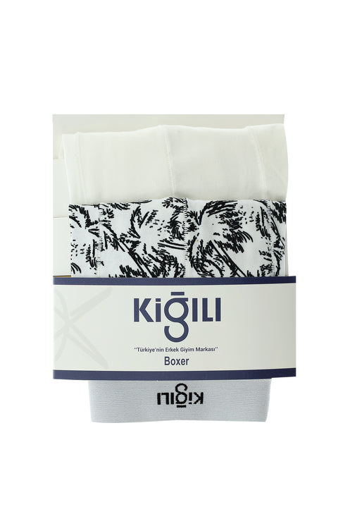 Beyaz 2'li Desenli Pamuklu Boxer Seti