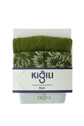  Orta Haki 2'li Desenli Pamuklu Boxer Seti