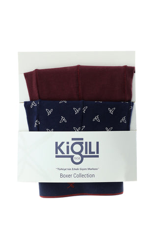  Koyu Lacivert 2'li Desenli Pamuklu Boxer Seti