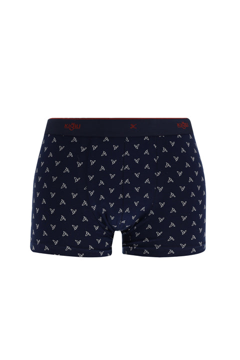 Koyu Lacivert 2'li Desenli Pamuklu Boxer Seti