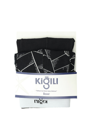  Siyah 2'li Pamuklu Desenli Boxer Seti
