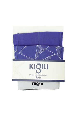  Saks Mavi 2'li Pamuklu Desenli Boxer Seti