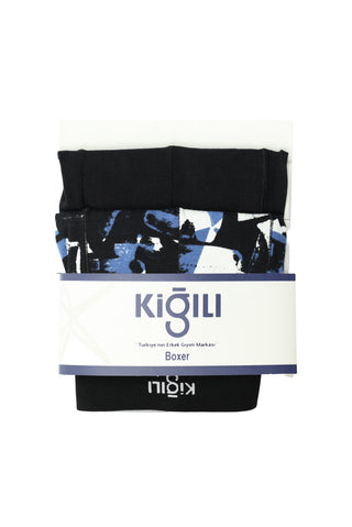  Orta Lacivert 2'li Pamuklu Desenli Boxer Seti