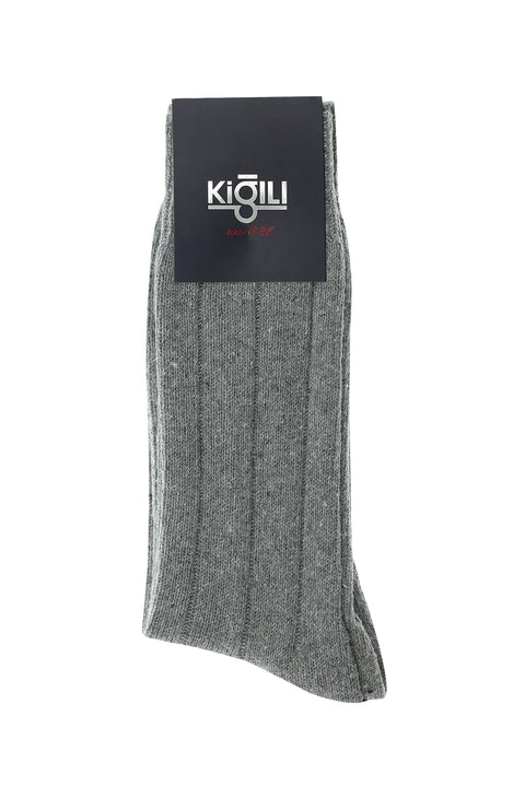 Orta Gri Melanj Tekli Yünlü Termal Çorap