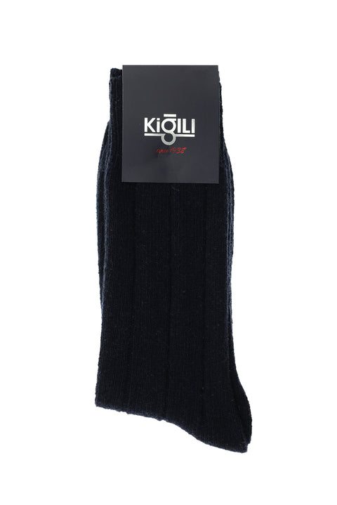 Koyu Lacivert Tekli Yünlü Termal Çorap