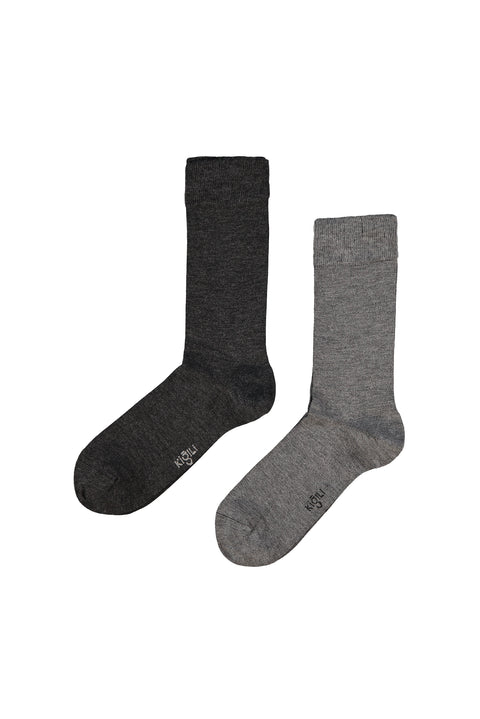 Koyu Antrasit Melanj 2'li Bambu Karışımlı Likralı Esnek Düz Çorap Seti