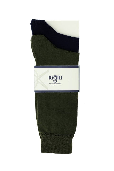 Orta Lacivert 2'li Düz Pamuklu Çorap Seti