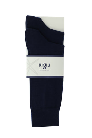  Lacivert 2'li Düz Pamuklu Çorap Seti