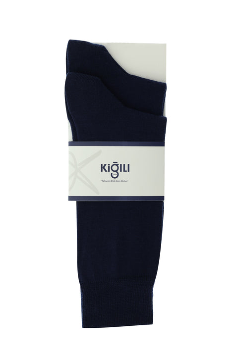 Lacivert 2'li Düz Pamuklu Çorap Seti