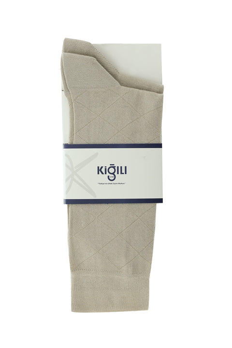 Orta Bej 2'li Düz Pamuklu Çorap Seti