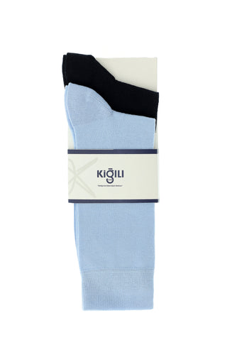  Açık Mavi 2'li Düz Pamuklu Çorap Seti