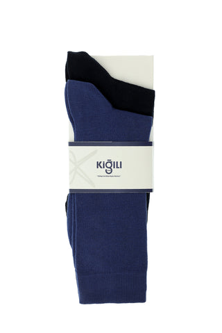  İndigo 2'li Düz Pamuklu Çorap Seti