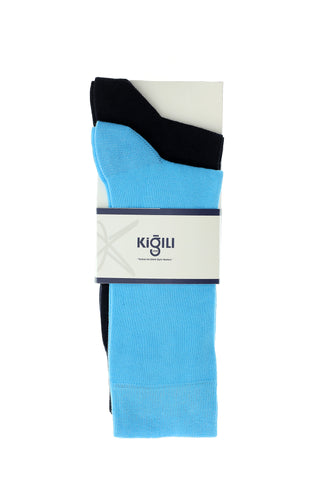  Mavi 2'li Düz Pamuklu Çorap Seti