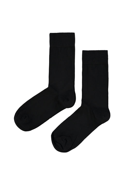 Siyah 2'li Pamuklu Likralı Esnek Düz Çorap Seti