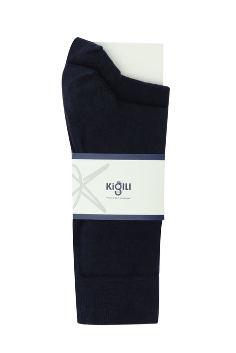 Lacivert 2'li Pamuklu Likralı Esnek Düz Çorap Seti