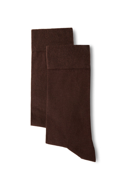 Medium Brown 2-Pack Cotton Lycra Flexible Plain Sock Set