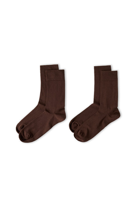 Medium Brown 2-Pack Cotton Lycra Flexible Plain Sock Set