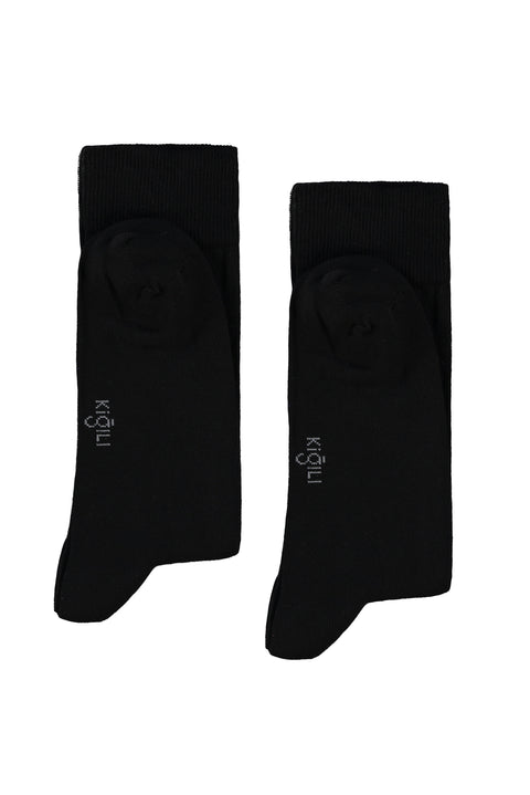 Açık Siyah 2'li Pamuklu Likralı Esnek Düz Çorap Seti
