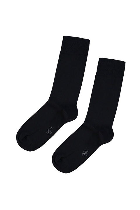 Koyu Lacivert 2'li Pamuklu Likralı Esnek Düz Çorap Seti