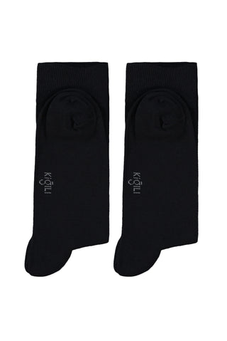  Koyu Lacivert 2'li Pamuklu Likralı Esnek Düz Çorap Seti