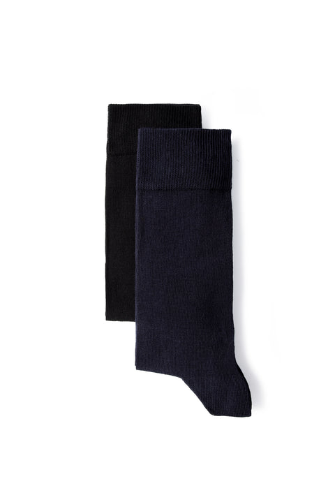 Navy Blue 2-Pack Cotton Lycra Stretch Plain Sock Set