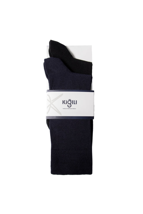 Navy Blue 2-Pack Cotton Lycra Stretch Plain Sock Set