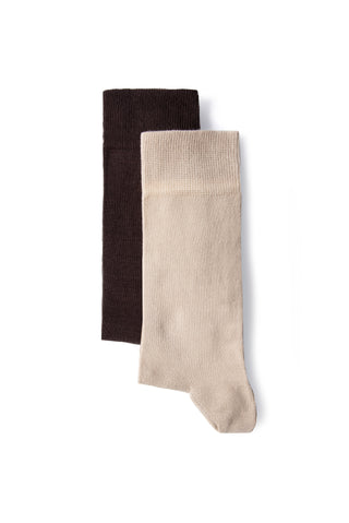  Orta Kahve 2'li Pamuklu Likralı Esnek Düz Çorap Seti