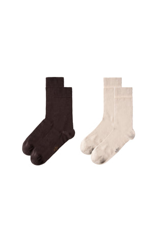  Orta Kahve 2'li Pamuklu Likralı Esnek Düz Çorap Seti