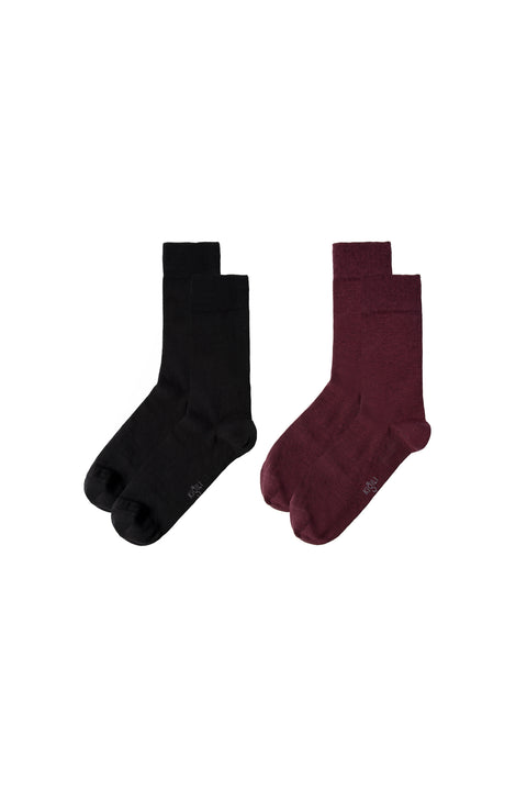 Light Burgundy 2-Pack Cotton Lycra Stretchy Plain Sock Set