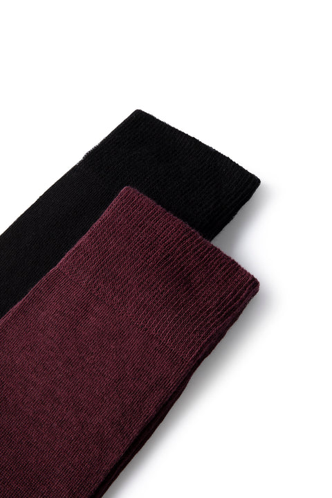 Light Burgundy 2-Pack Cotton Lycra Stretchy Plain Sock Set